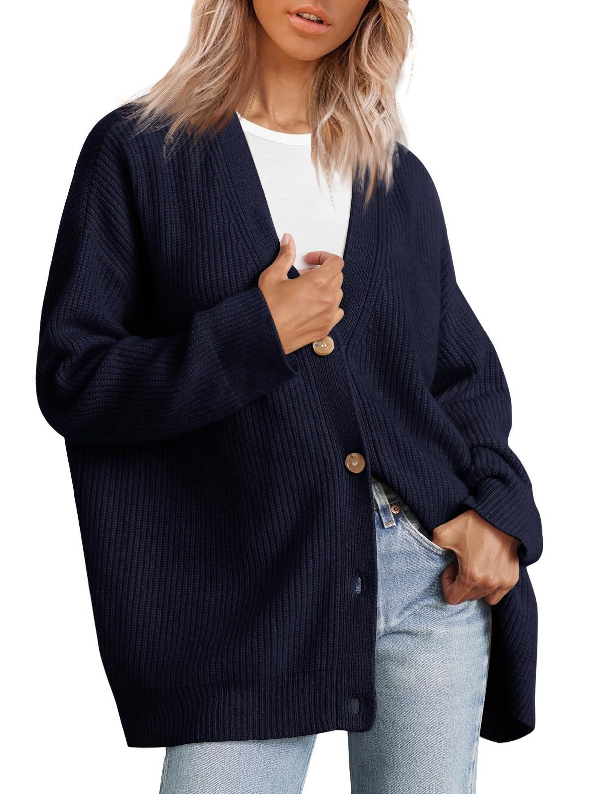 Cardigan de malha solto com decote em V – Zyva Store – foto 2