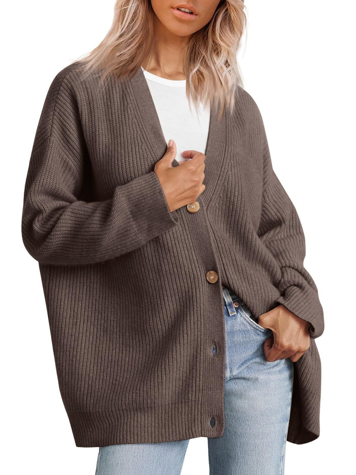 Cardigan de malha solto com decote em V – Zyva Store – foto 12