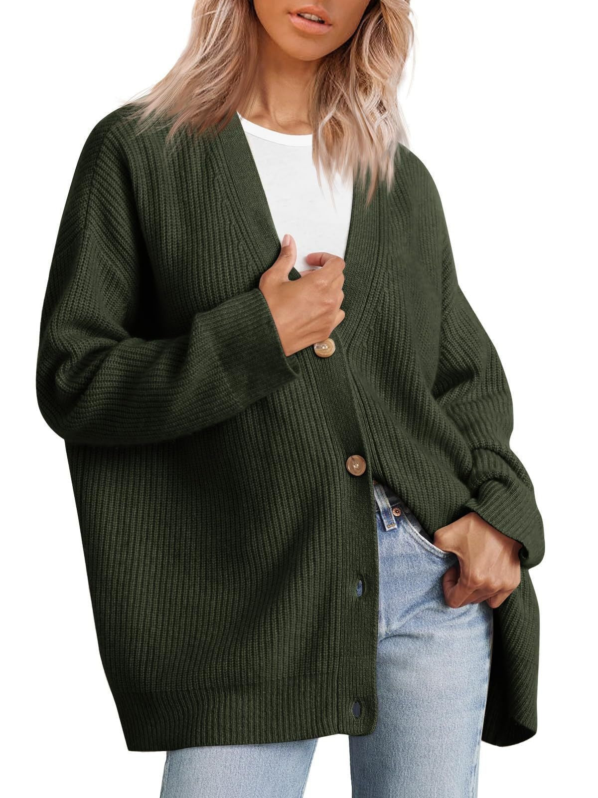 Cardigan de malha solto com decote em V – Zyva Store – foto 11