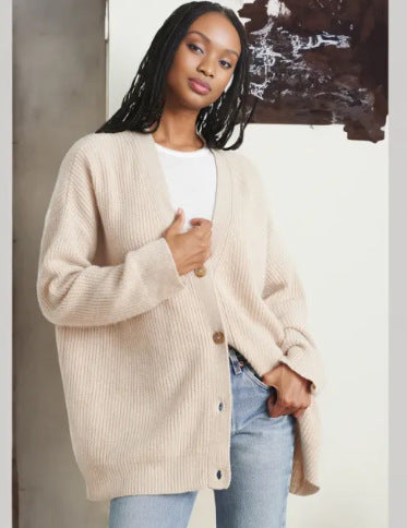 Cardigan de malha solto com decote em V – Zyva Store – foto 6