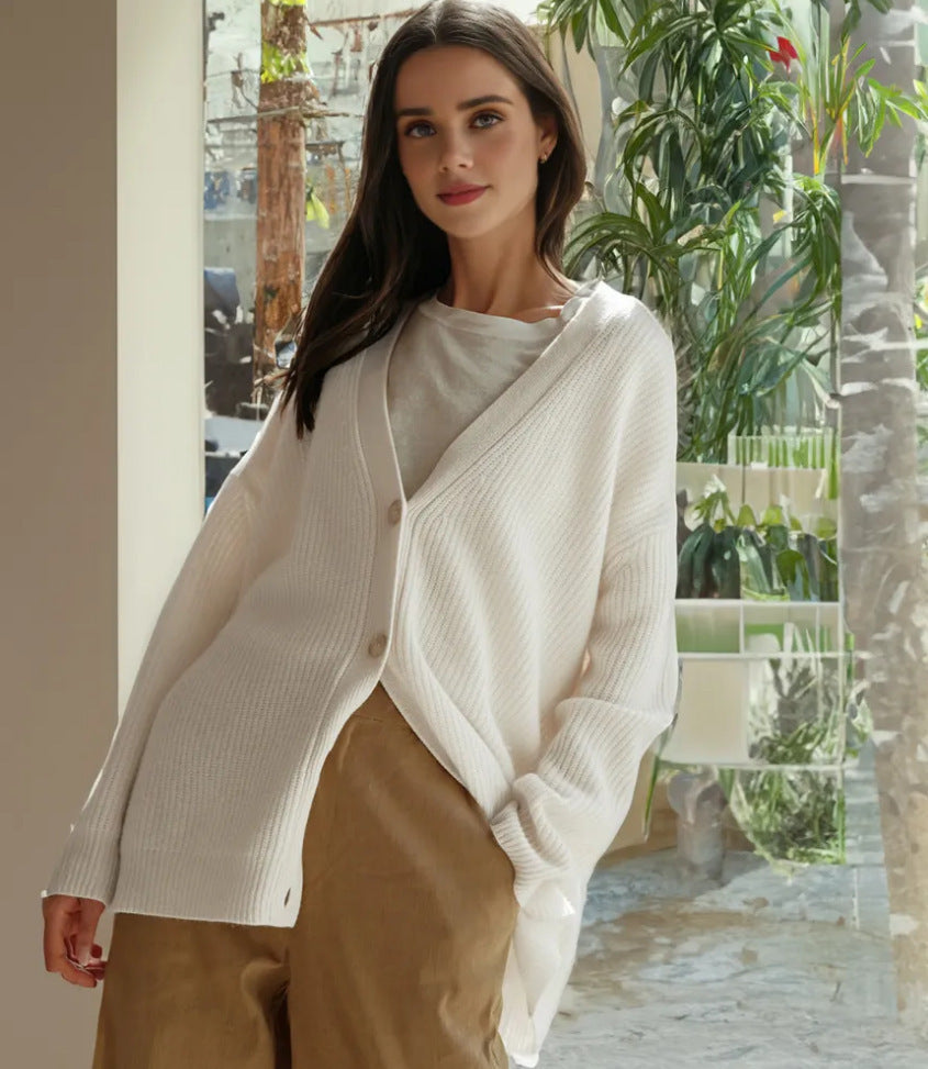 Cardigan de malha solto com decote em V – Zyva Store – foto 3