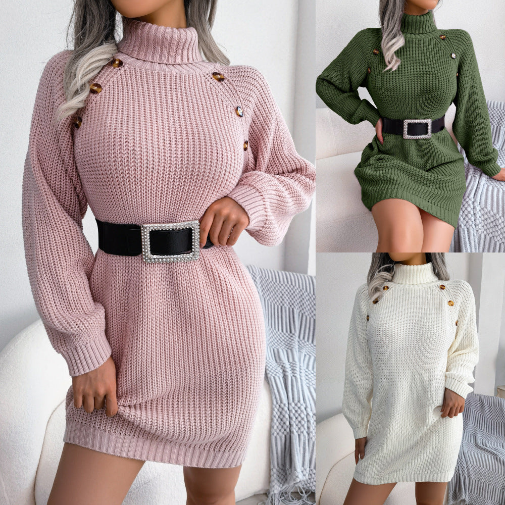 Vestido de malha com gola alta e botões – Zyva Store – foto 1