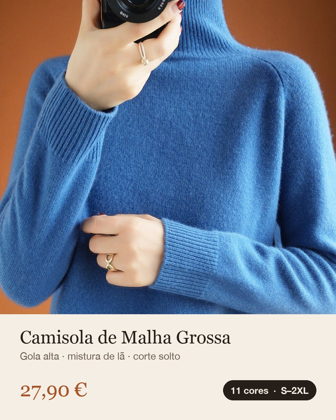 Camisola de malha grossa com gola alta azul – Zyva Store