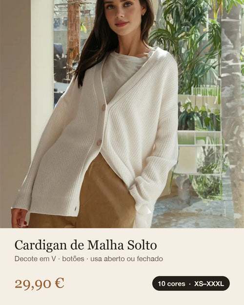 Cardigan de malha solto com decote em V marfim – Zyva Store