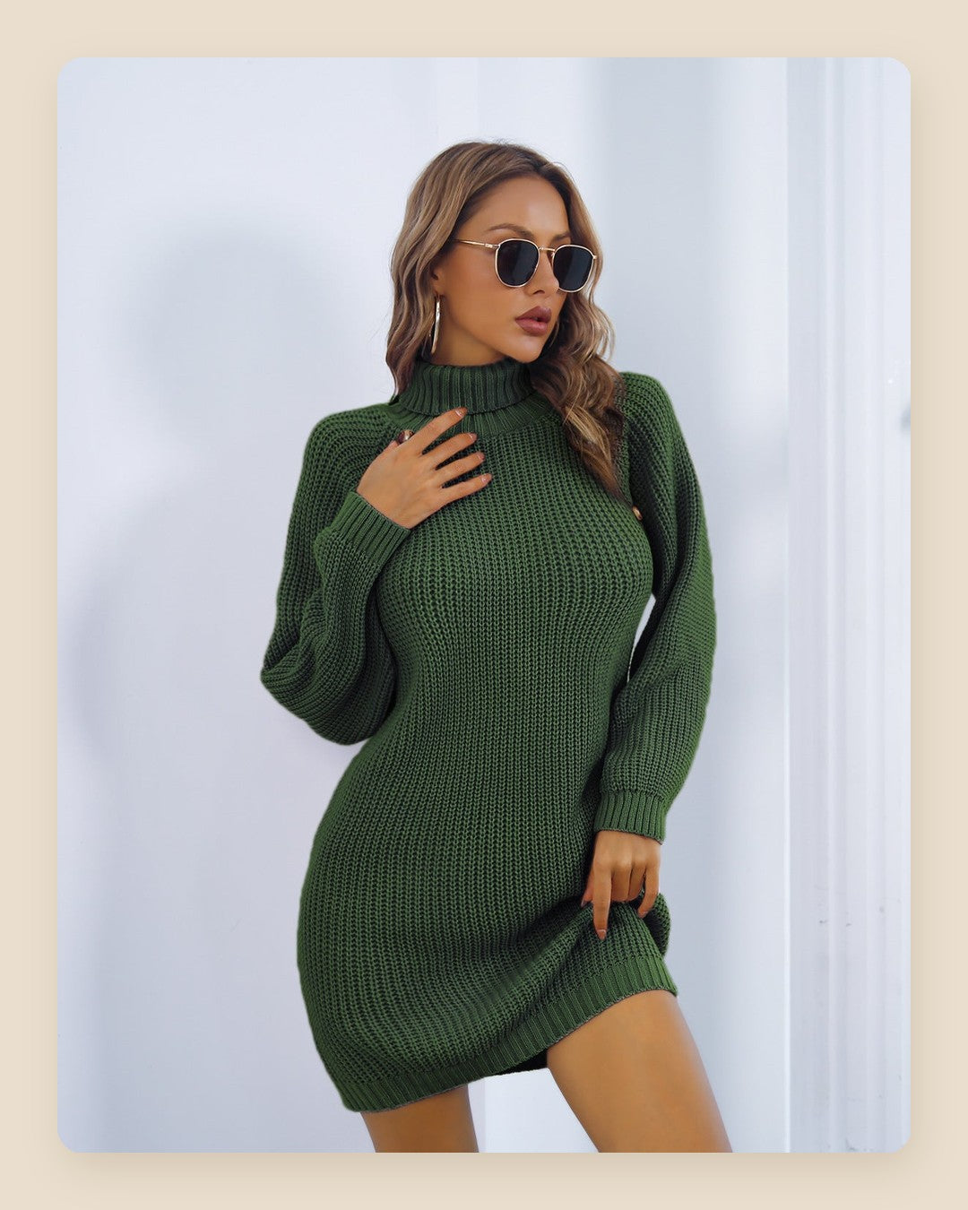 Vestido de malha com gola alta verde – Zyva Store
